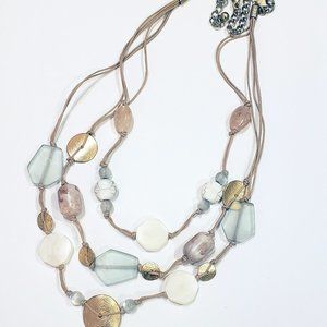 Chico's 25" Adjustable triple-strand Stone, Glass, & Brass Necklace
